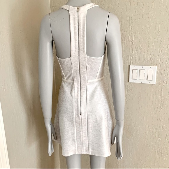 TOPSHOP Knit Fit & Flare Skater Dress Open Back Zipper White Shimmer Metallic - Picture 4 of 16